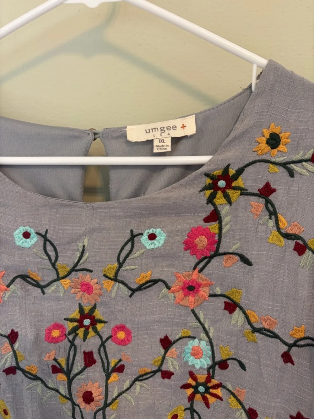 Umgee Light Blue Embroidered Peasant Blouse - Picture 2 of 4